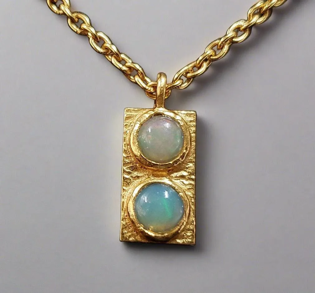 Gold Vermeil Ethiopian Opal Hammered Charm Pendant