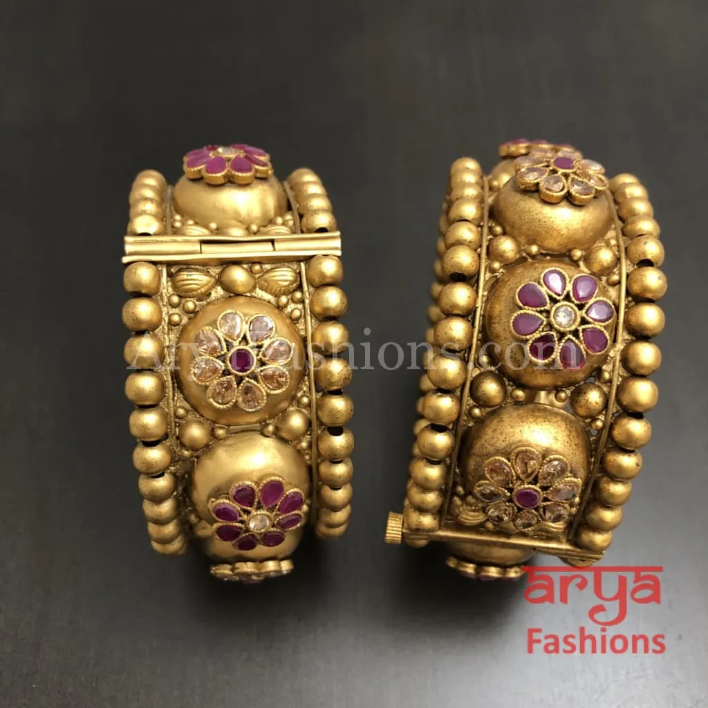 Golden Rajwadi Gokhru Bangles, Rajwadi Kadas, Set of 2 Bangles