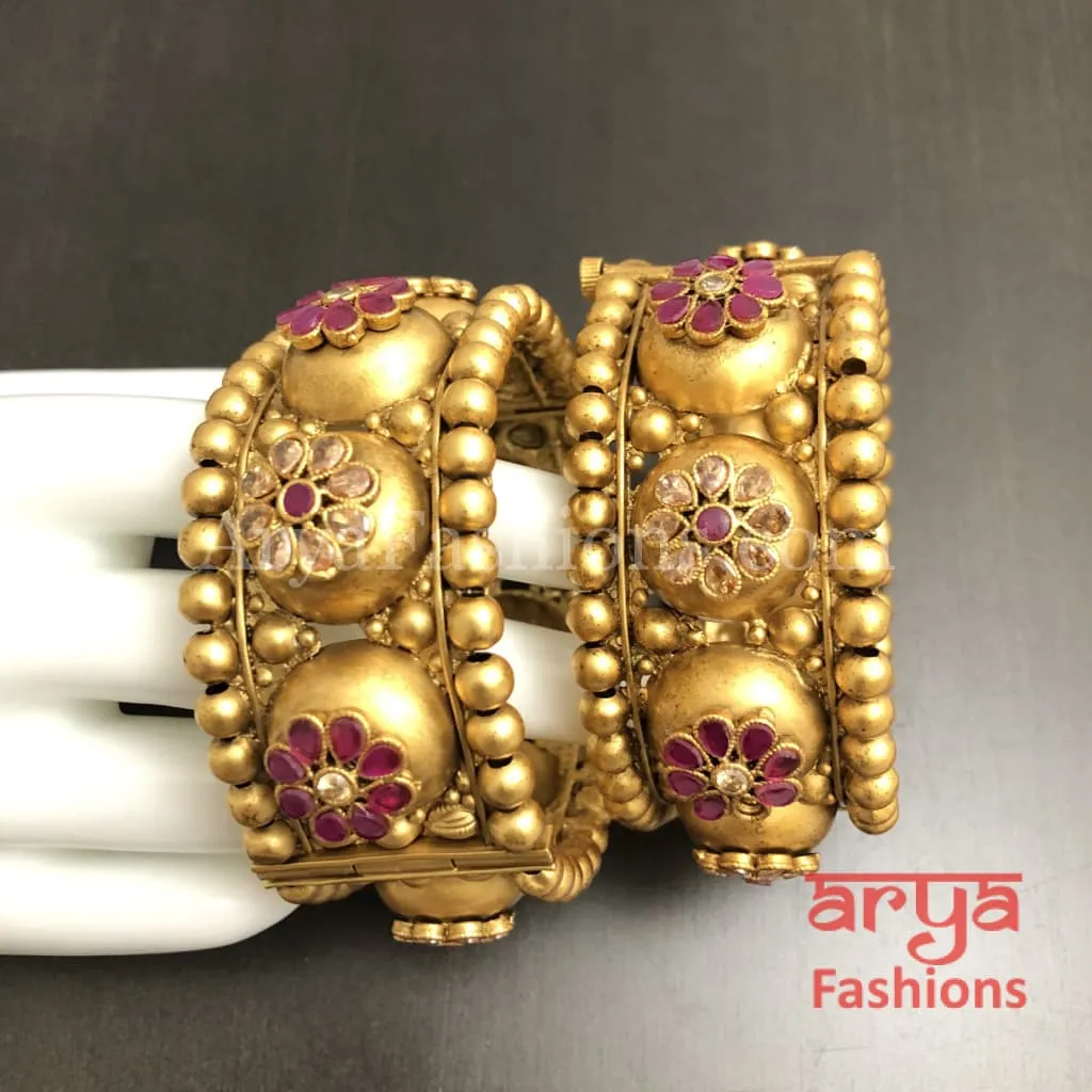 Golden Rajwadi Gokhru Bangles, Rajwadi Kadas, Set of 2 Bangles