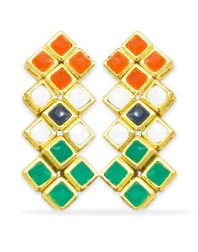 GoldPlated Independence day special Indian Flag Colour Kundan Dangle Earrings For Women