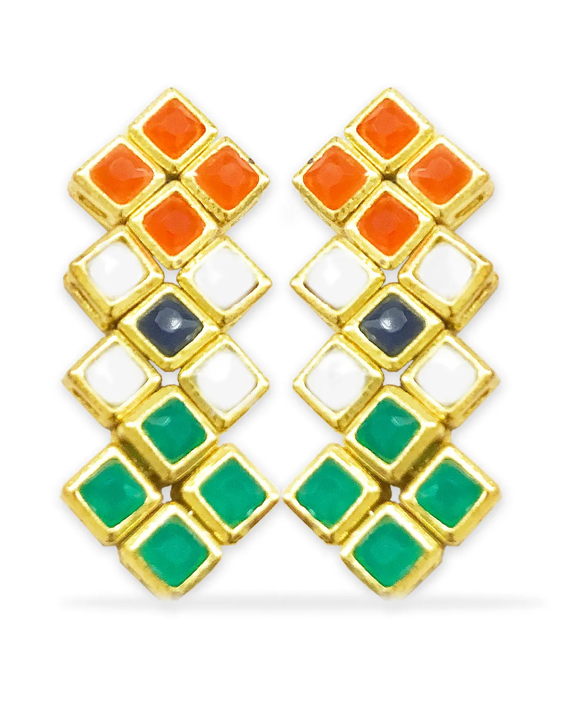 GoldPlated Independence day special Indian Flag Colour Kundan Dangle Earrings For Women