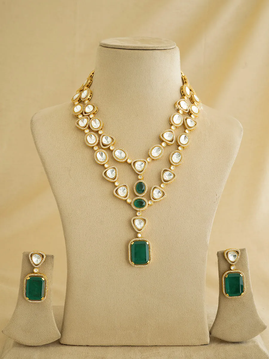 Green Color Gold Plated Faux Polki Necklace Set - PK-S59WGR