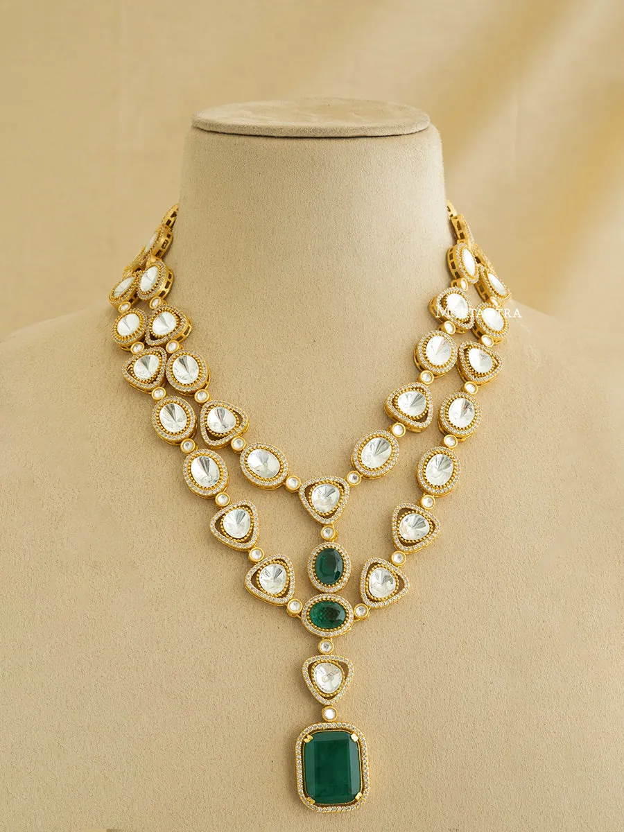 Green Color Gold Plated Faux Polki Necklace Set - PK-S59WGR