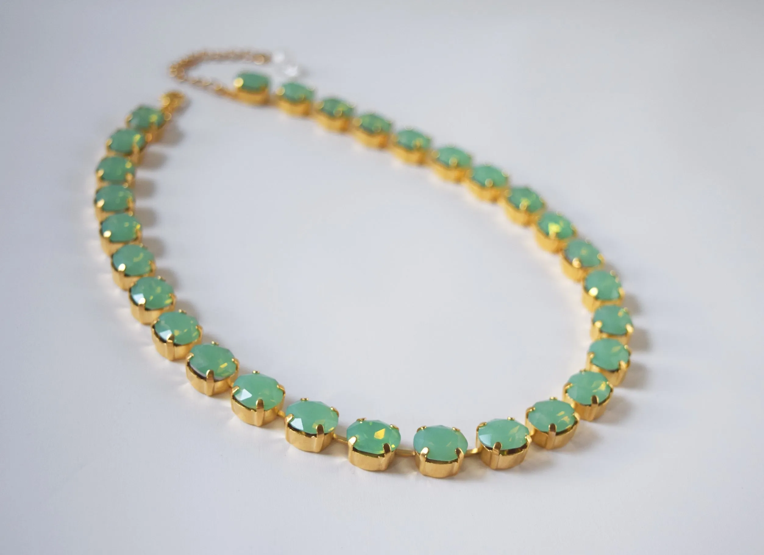 Green Opal Crystal Collet Necklace - Small Oval