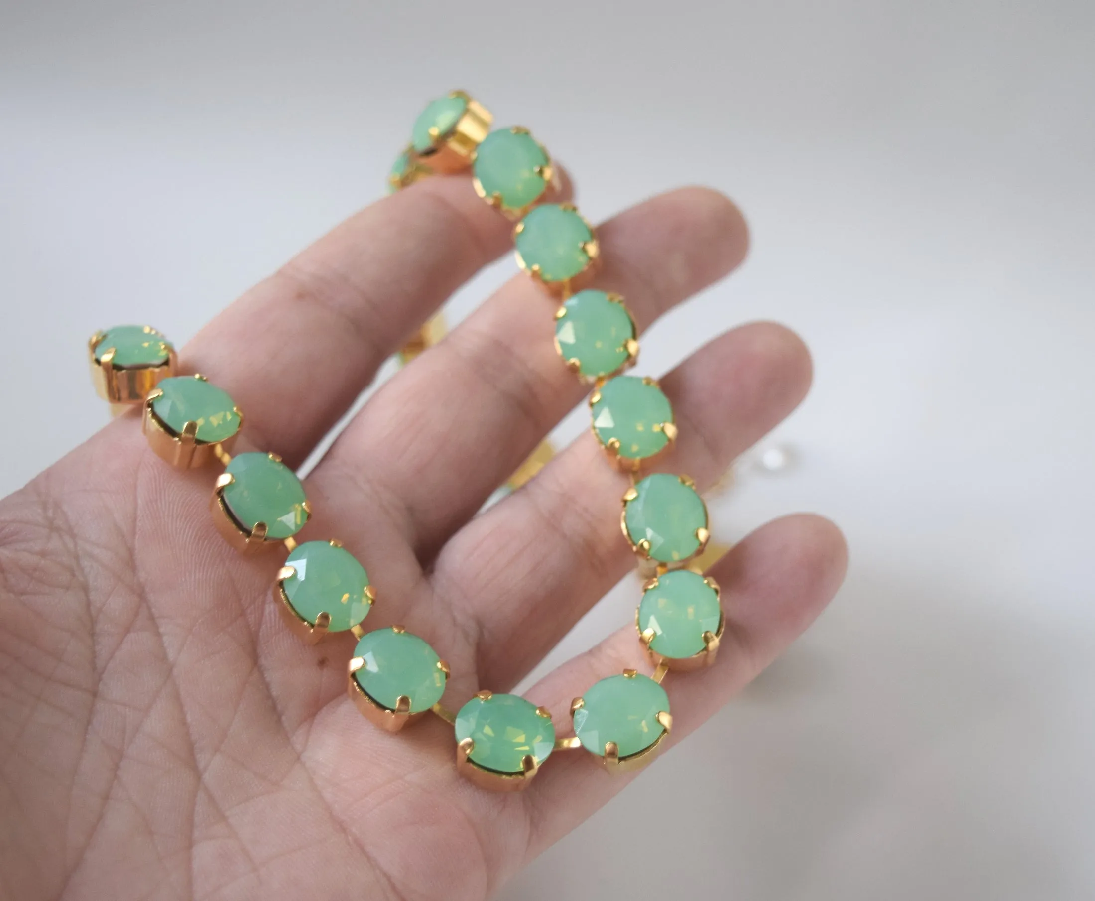 Green Opal Crystal Collet Necklace - Small Oval