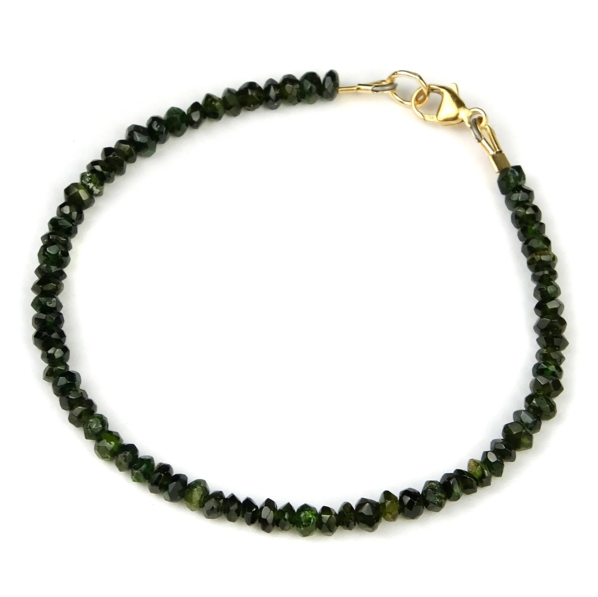 Green Tourmaline 3mm Faceted Rondelles Bracelet with Gold Filled Trigger Clasp