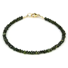 Green Tourmaline 3mm Faceted Rondelles Bracelet with Gold Filled Trigger Clasp