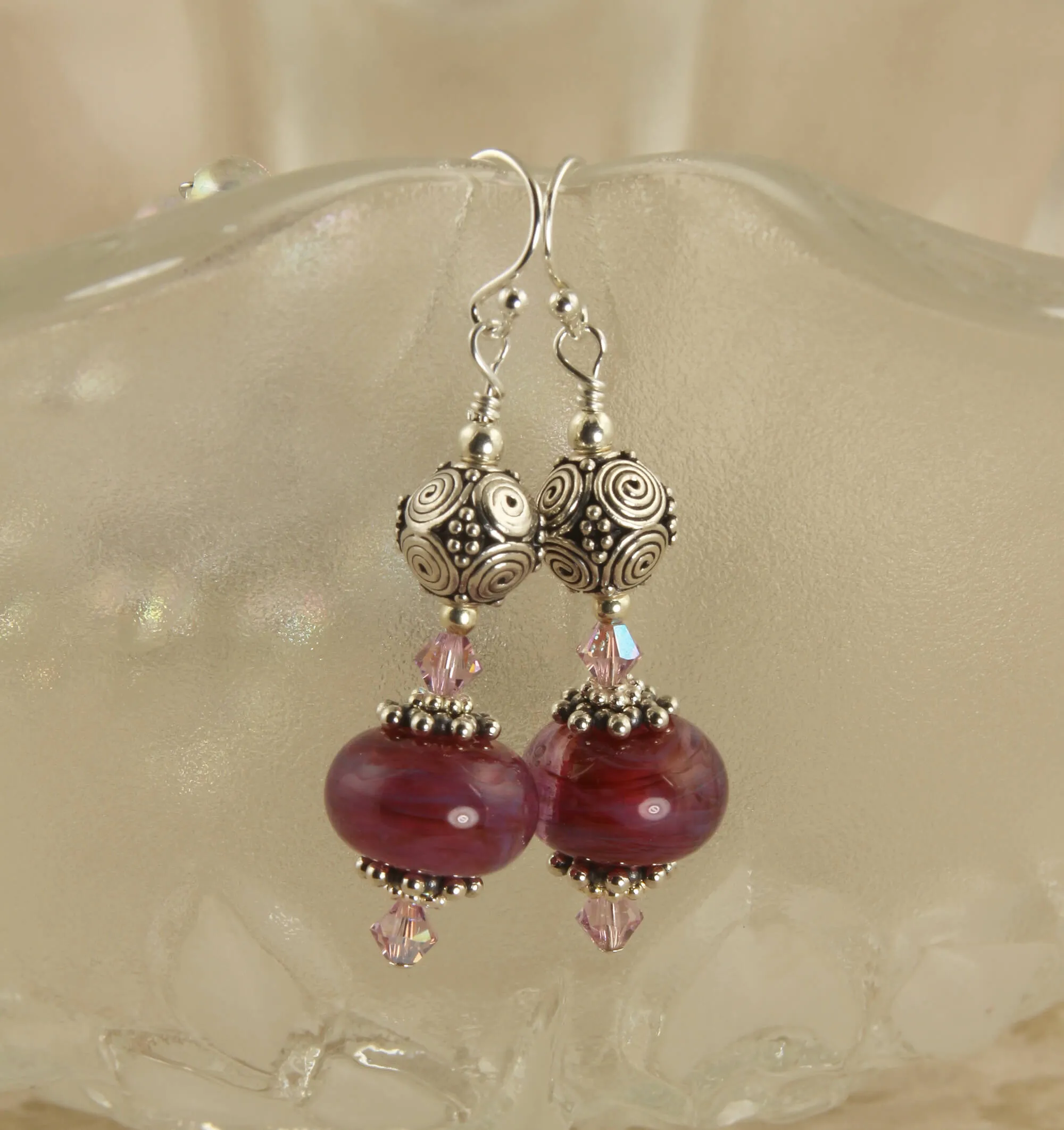 Handmade Violet Swirls Lampwork Earrings