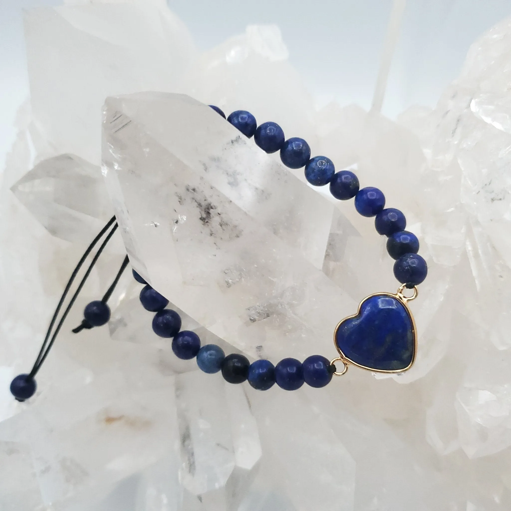 Heart Accent Beaded Bracelet Adjustable Lapis Rose Quartz Aventurine Rhodonite