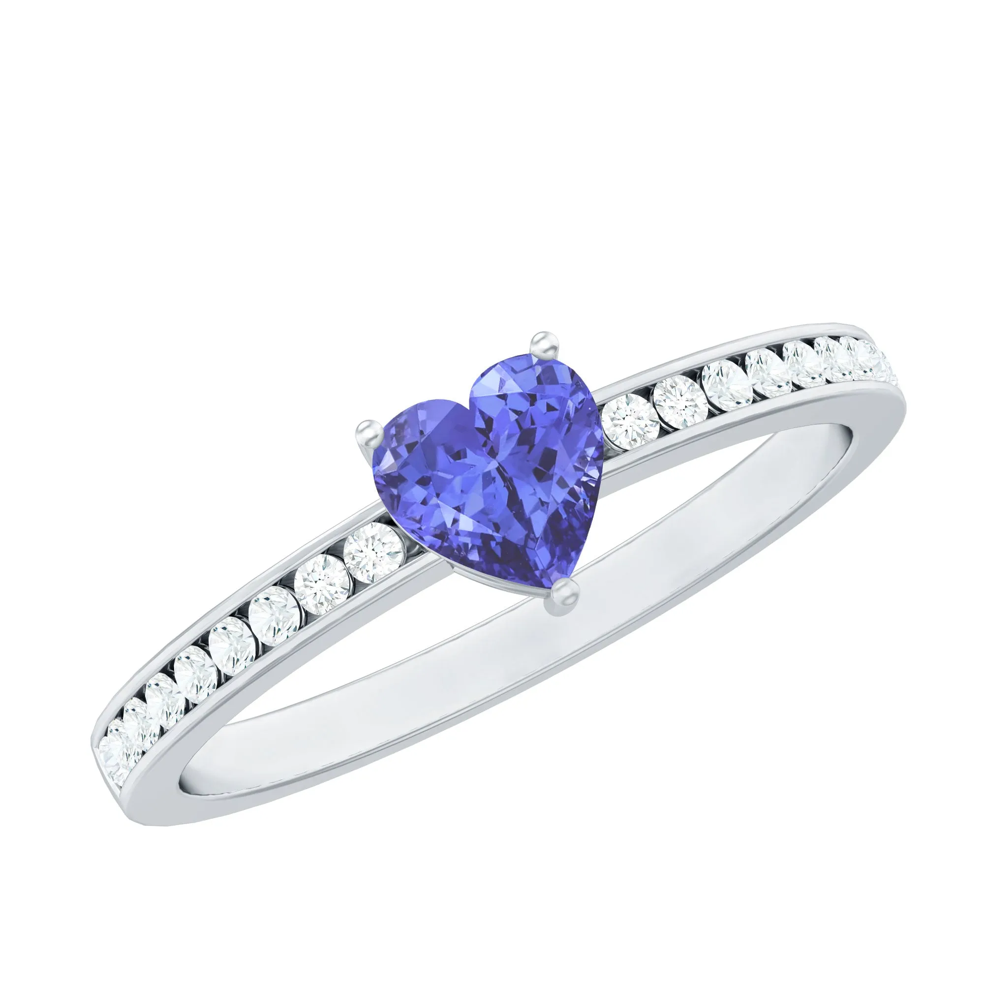 Heart Shape Tanzanite Solitaire Ring with Channel Set Diamond