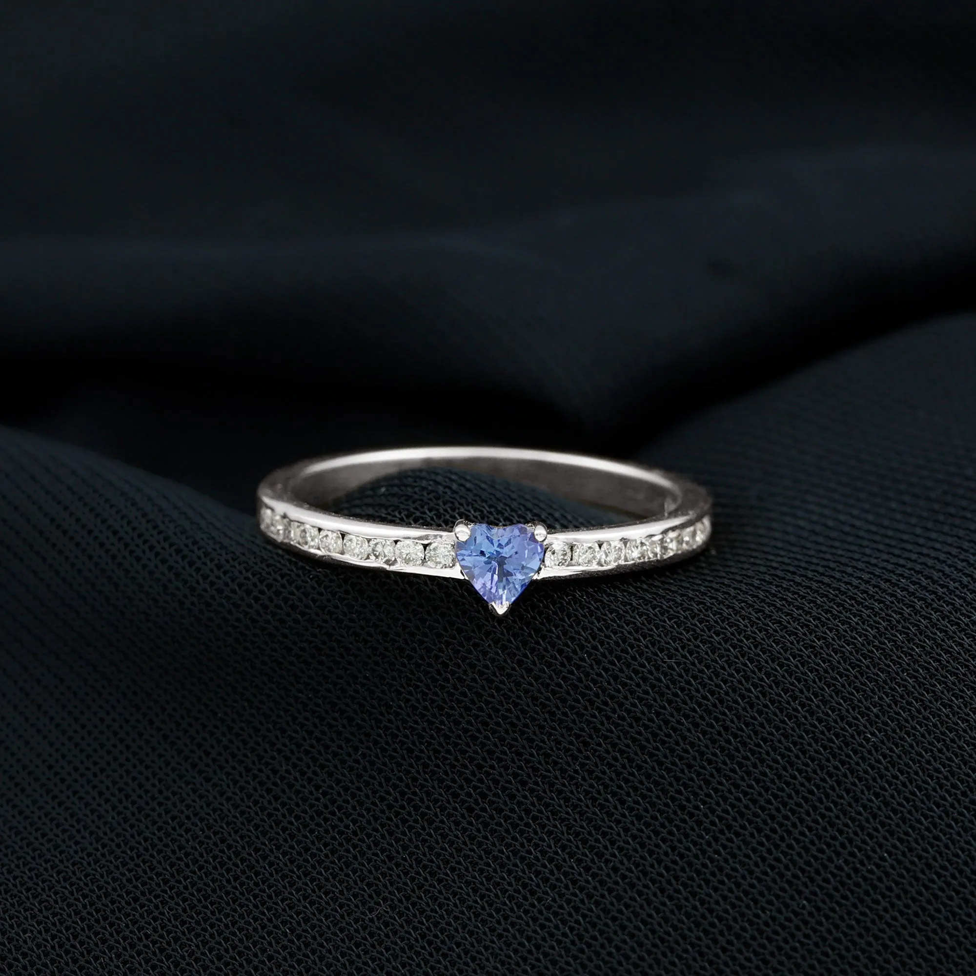 Heart Shape Tanzanite Solitaire Ring with Channel Set Diamond