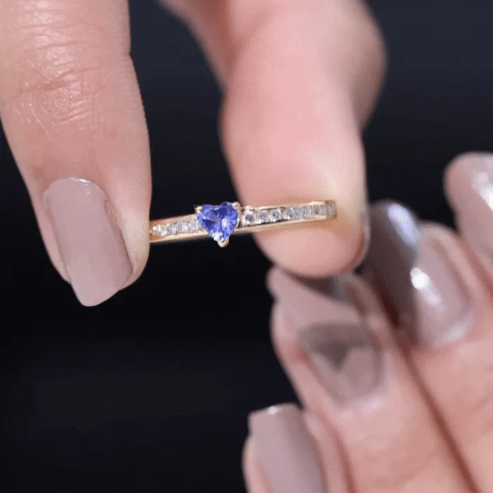 Heart Shape Tanzanite Solitaire Ring with Channel Set Diamond