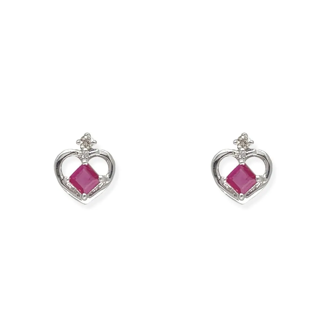 Heart Shaped Ruby & Diamond Earring