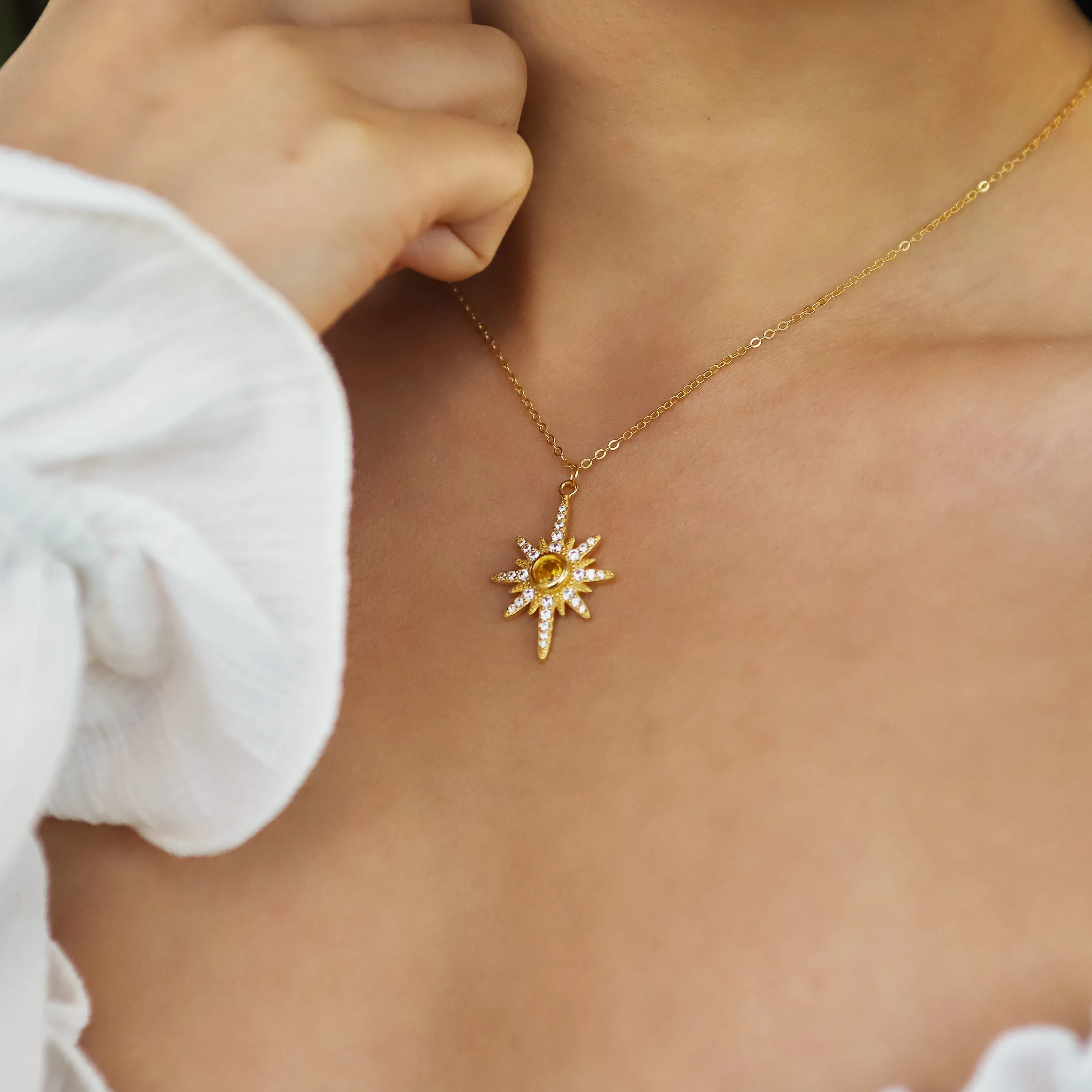 Heidi North Star Birthstone Necklace | 18K Gold Plated