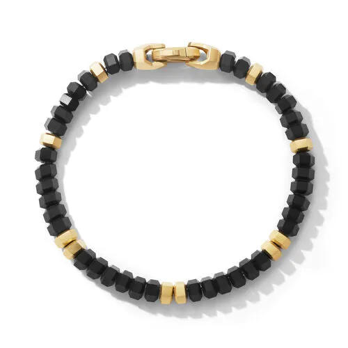 Hex Bead Bracelet with Black Onyx and 18K Yellow Gold, Size Medium