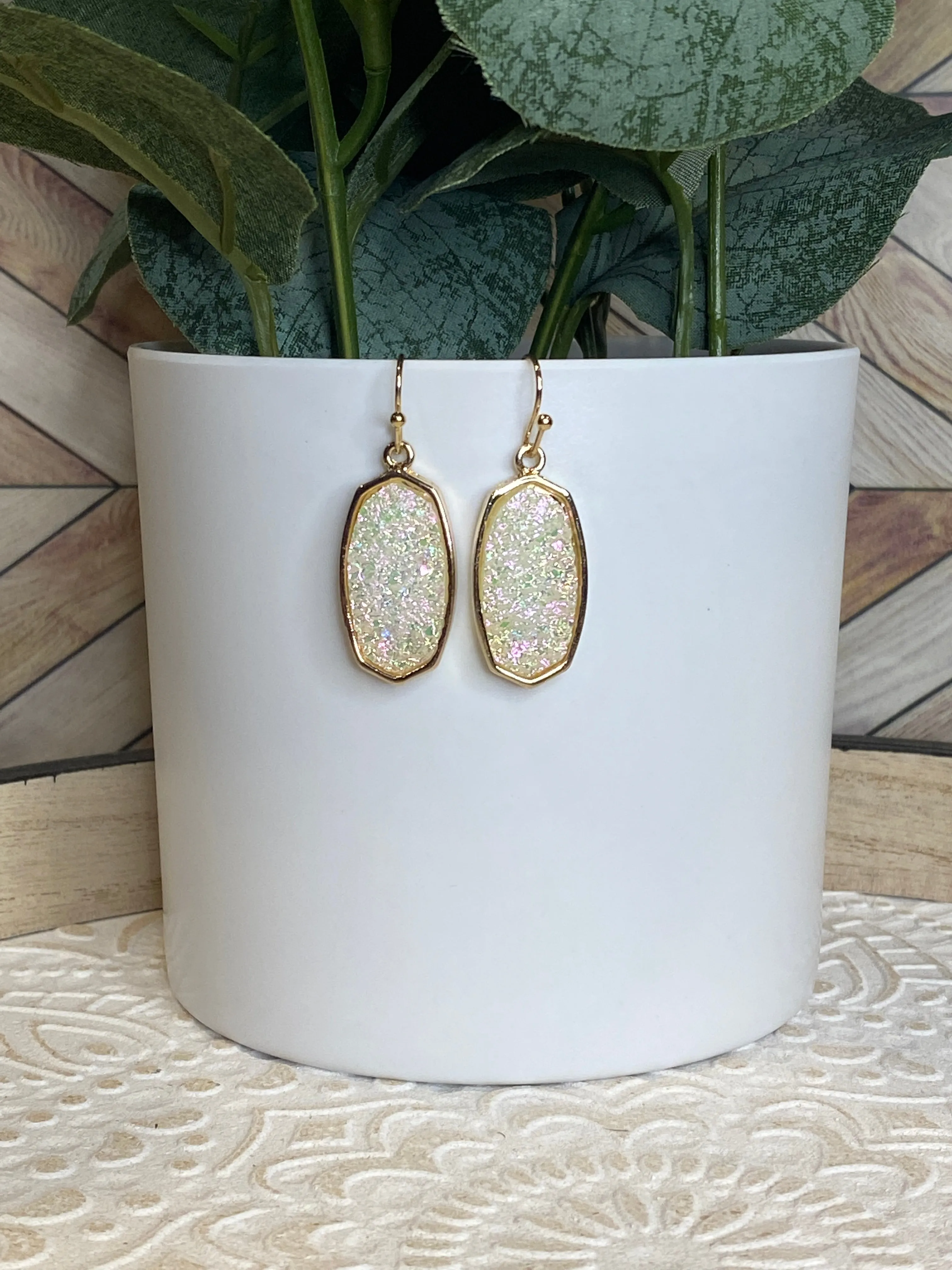 Hexagon Druzy Dangle - Snow