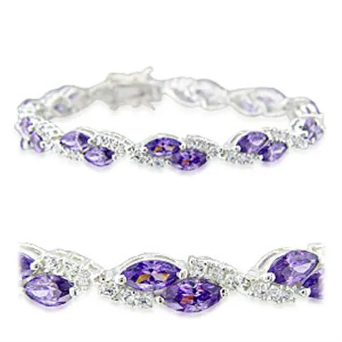 High-Polished 925 Sterling Silver Bracelet with AAA Grade CZ in Amethyst for Women Style 31915