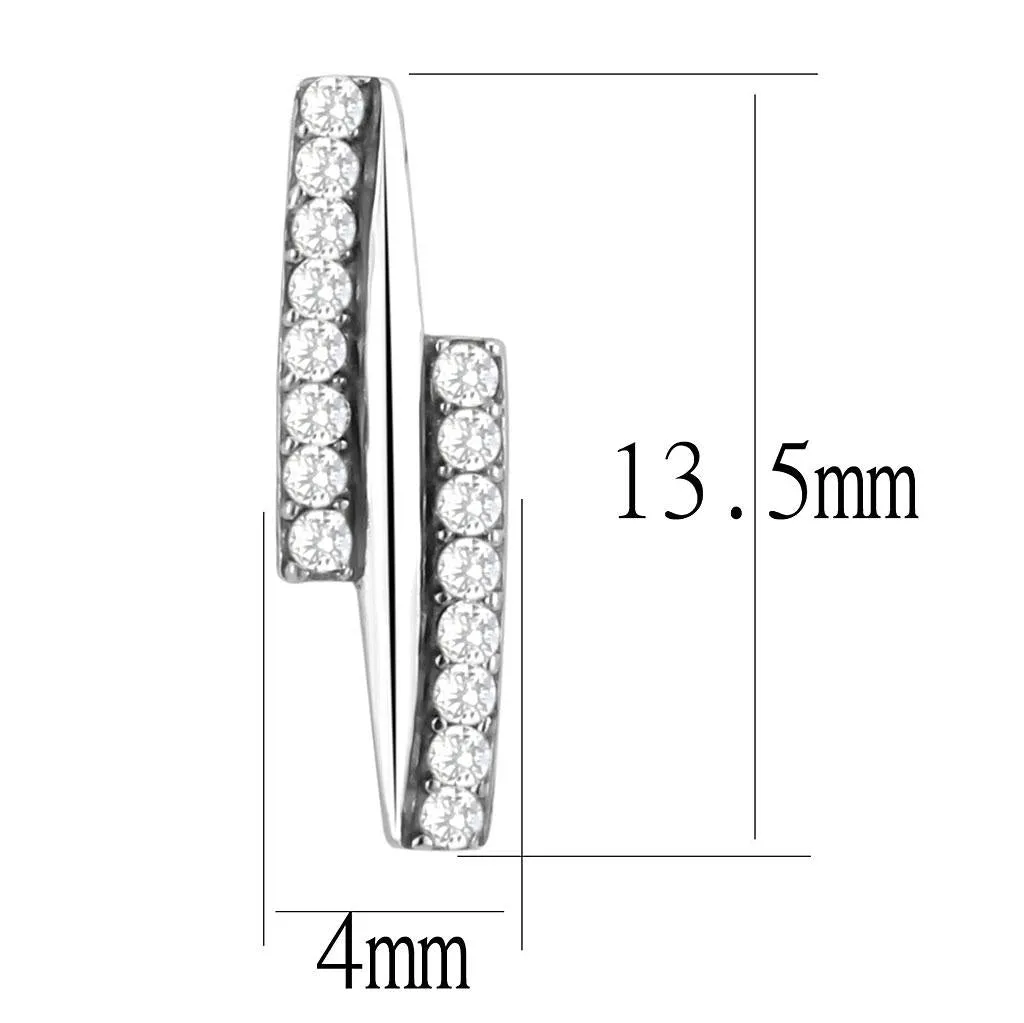 High polished (no plating) Stainless Steel Earrings with AAA Grade CZ in Clear for Women Clear Stone Color Style DA369