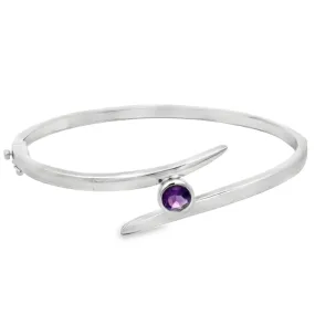 Hinged Bypass Bangle Bracelet, Sterling & Amethyst