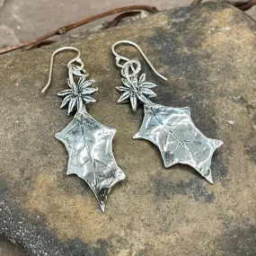 Holly Earrings with Poinsettia Flower