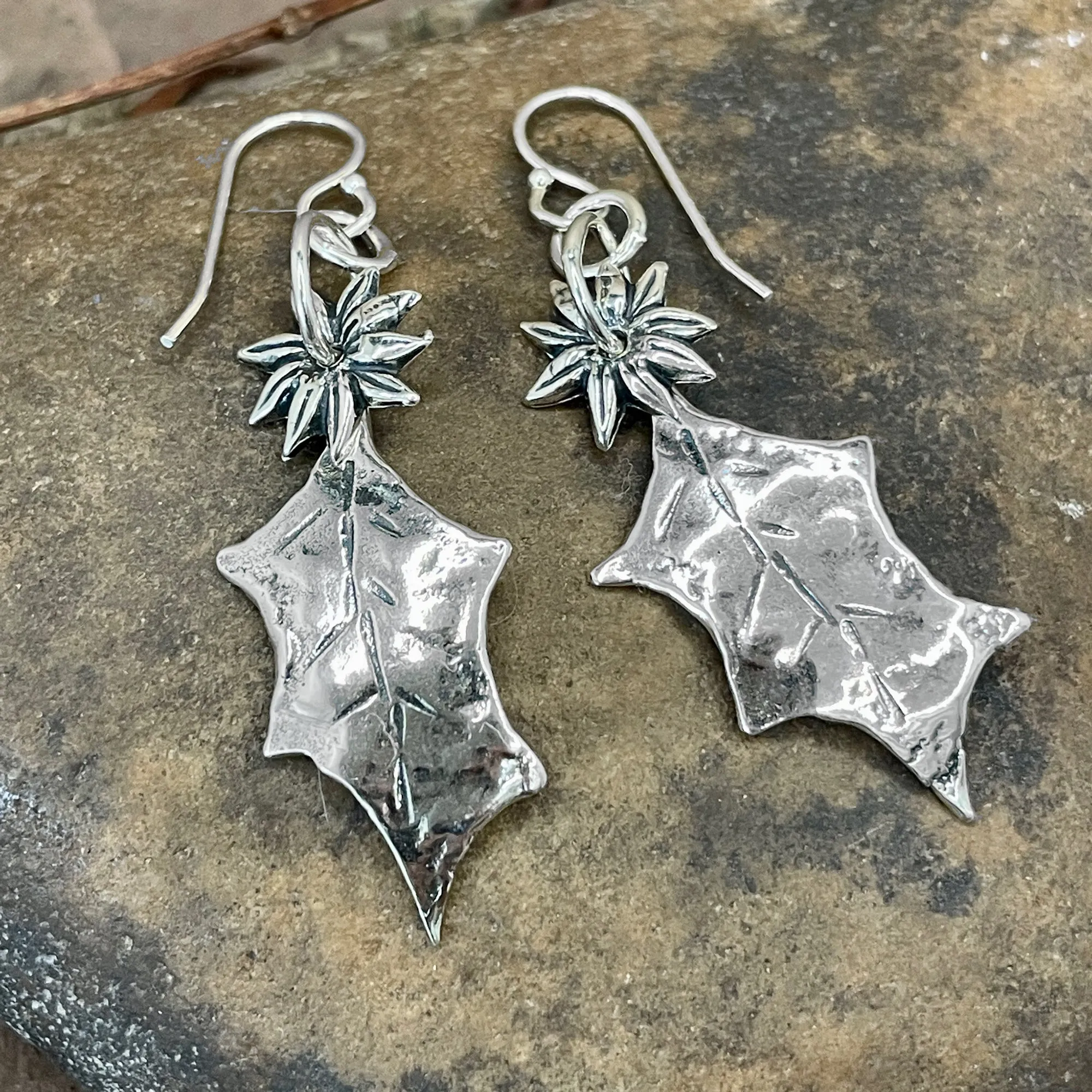 Holly Earrings with Poinsettia Flower