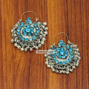 Hoop Earrings Embellished with Bells and Glass Stones