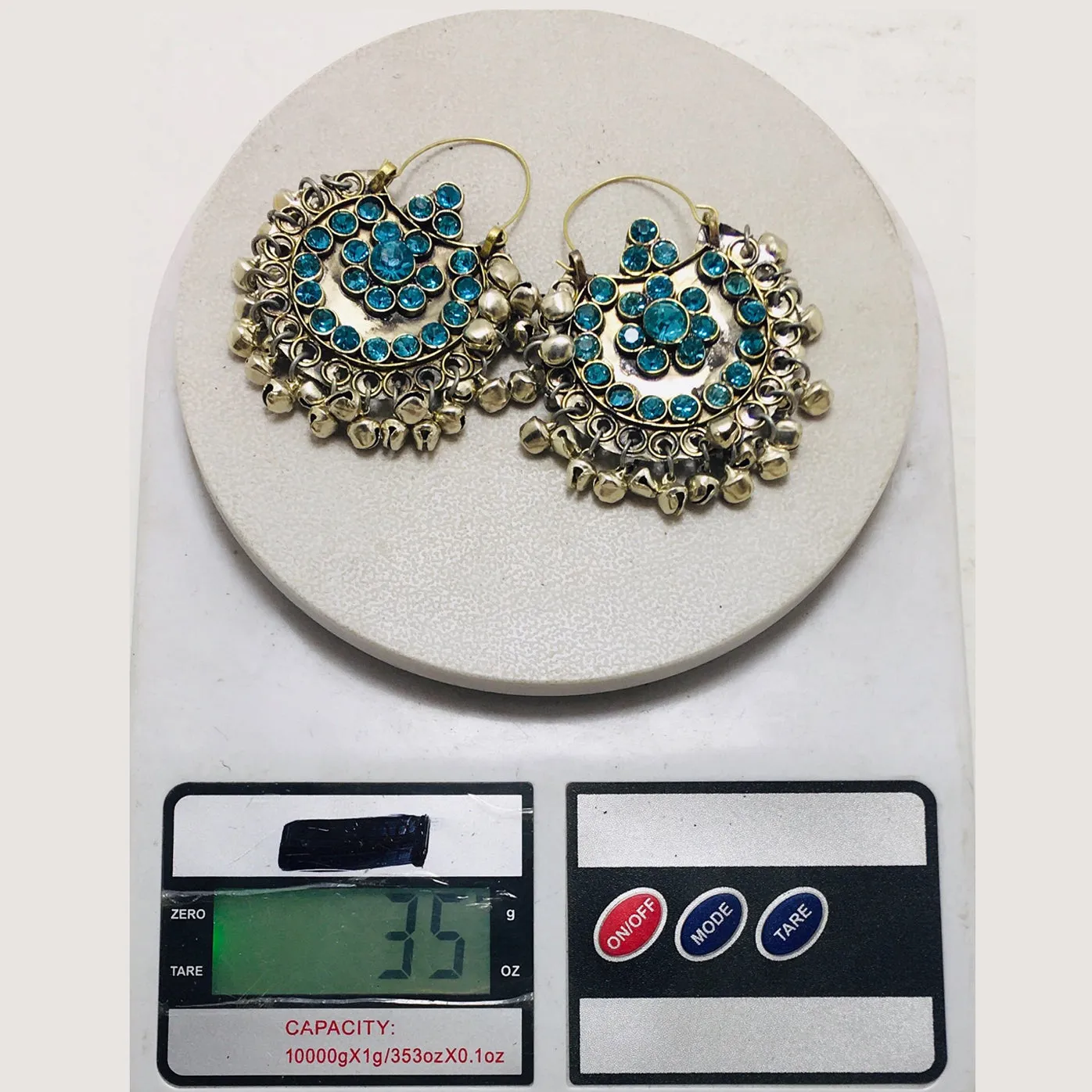 Hoop Earrings Embellished with Bells and Glass Stones