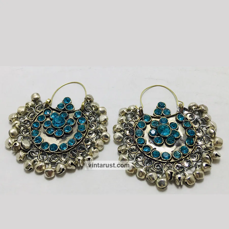 Hoop Earrings Embellished with Bells and Glass Stones