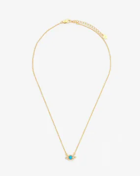 Iced Blue Opal Mini Evil Eye Necklace - Gold