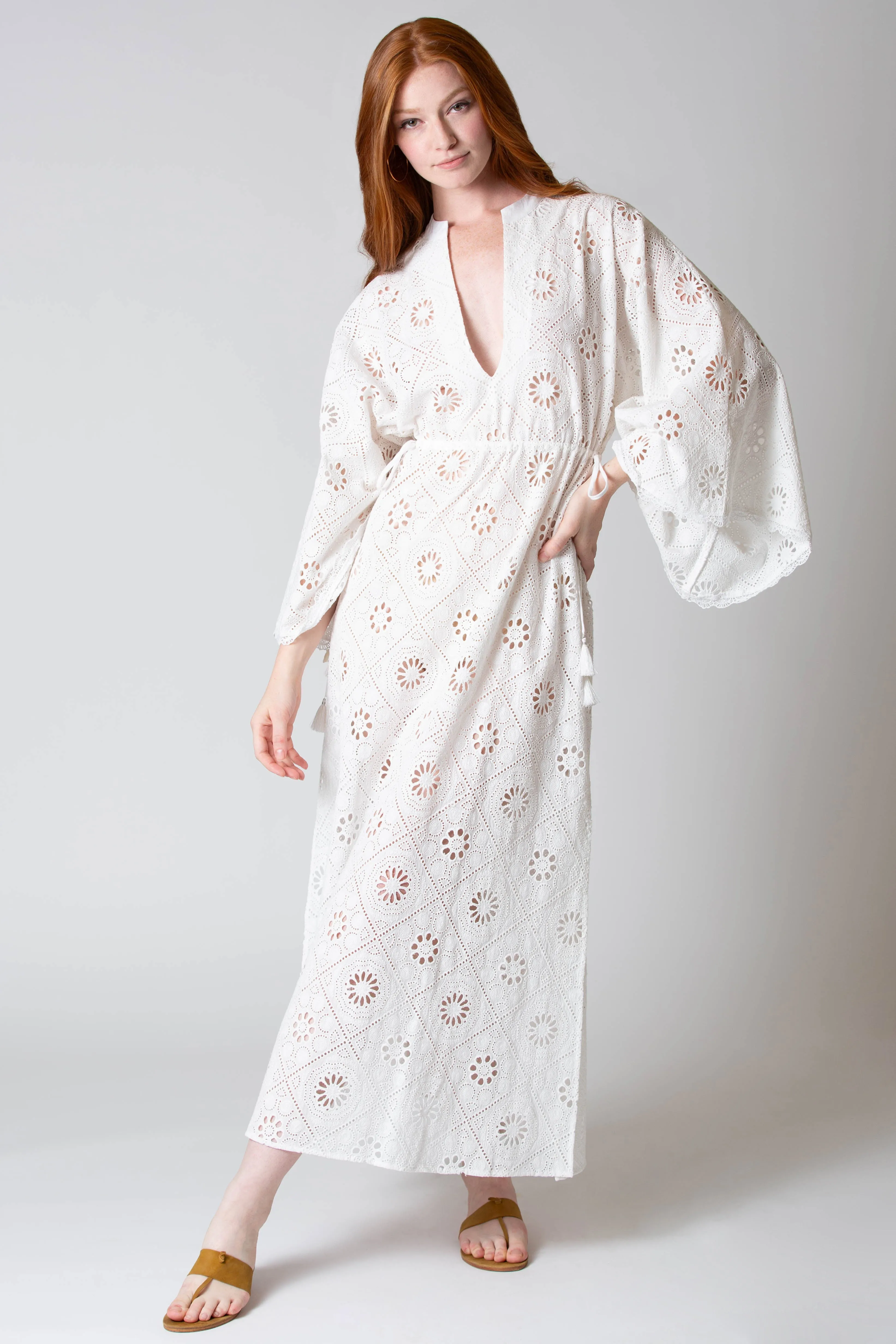 Ieva Diamond Eyelet Embroidered Caftan by Miguelina