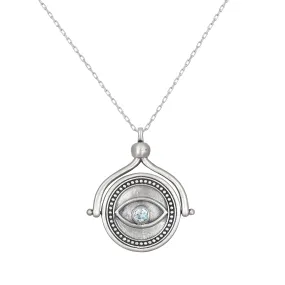 In Safekeeping Hamsa & Eye Silver Spinning Necklace