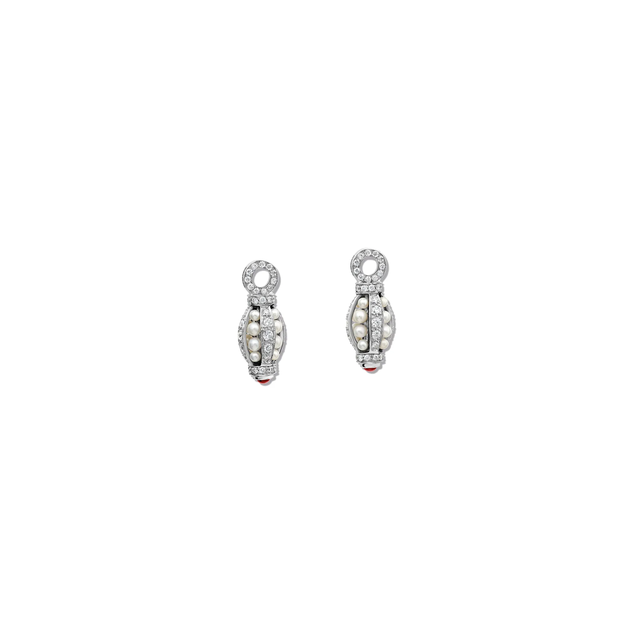 Indira Earring Drops 18ct White Gold - Ruby, Pearl & Diamond