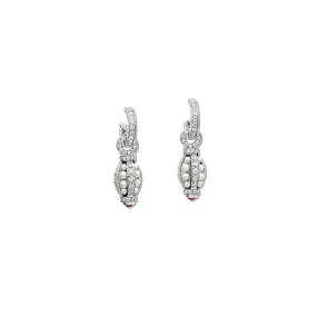 Indira Earring Drops 18ct White Gold - Ruby, Pearl & Diamond