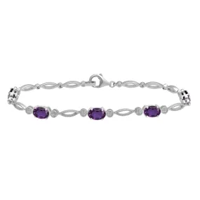 Jewelili Sterling Silver Oval Shape Amethyst Fashion Bracelet