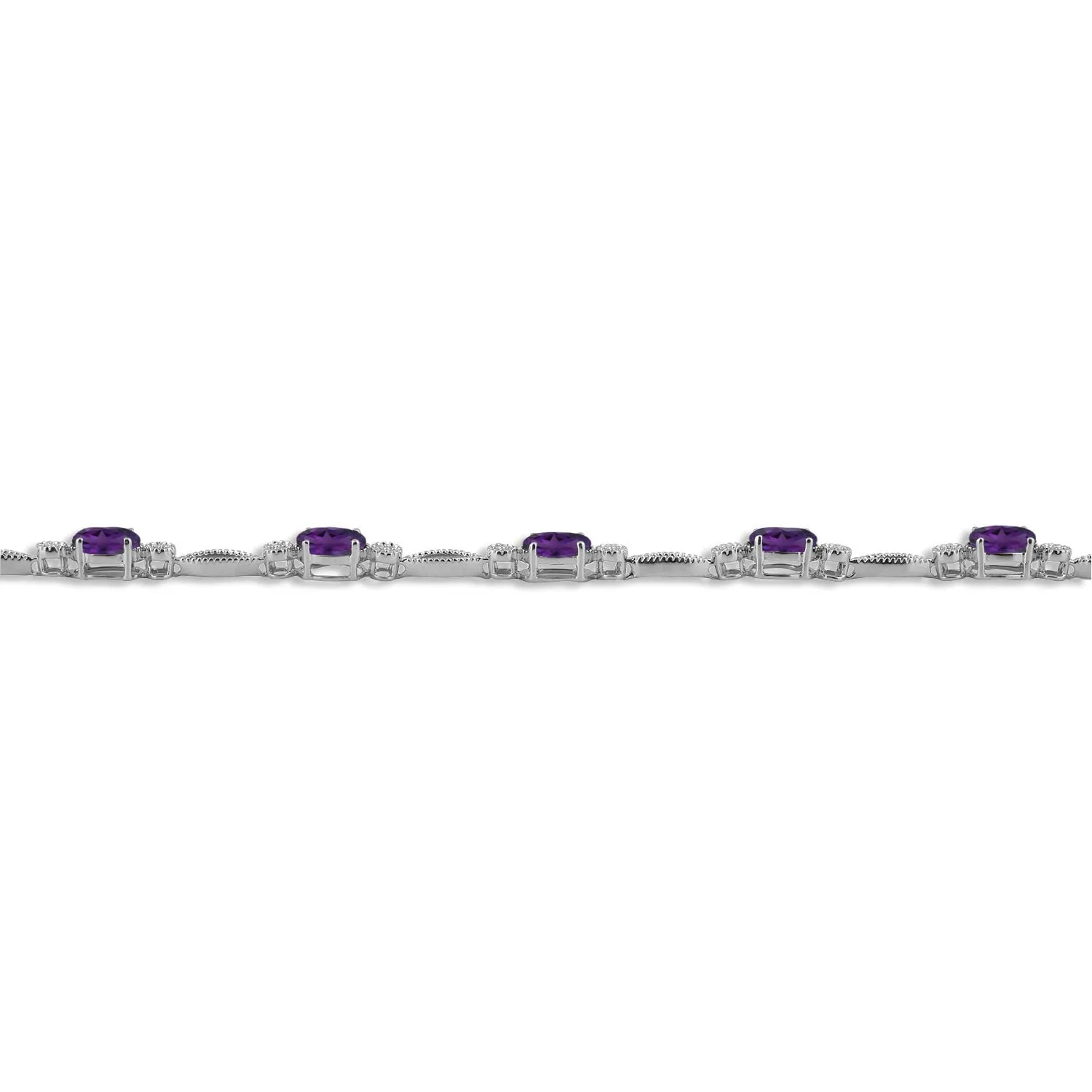 Jewelili Sterling Silver Oval Shape Amethyst Fashion Bracelet