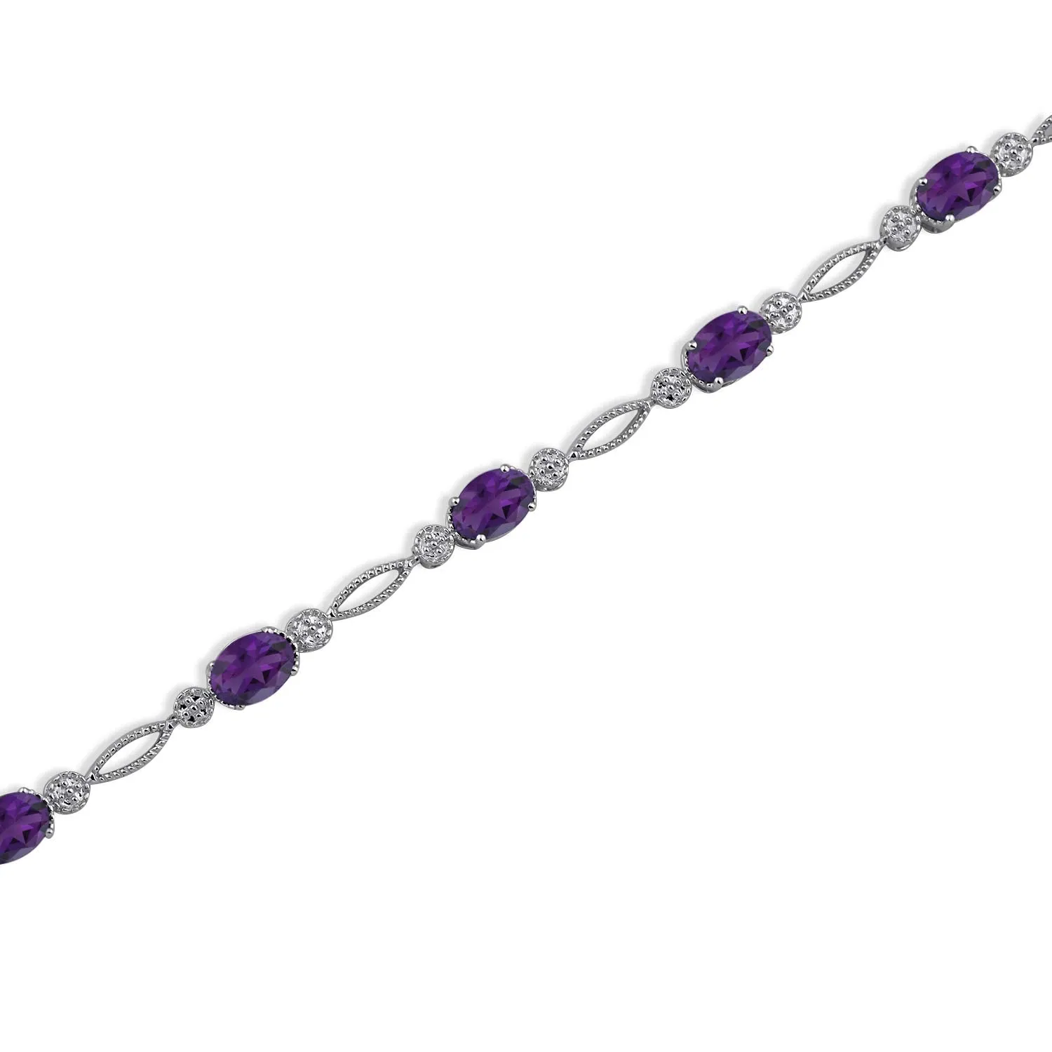 Jewelili Sterling Silver Oval Shape Amethyst Fashion Bracelet