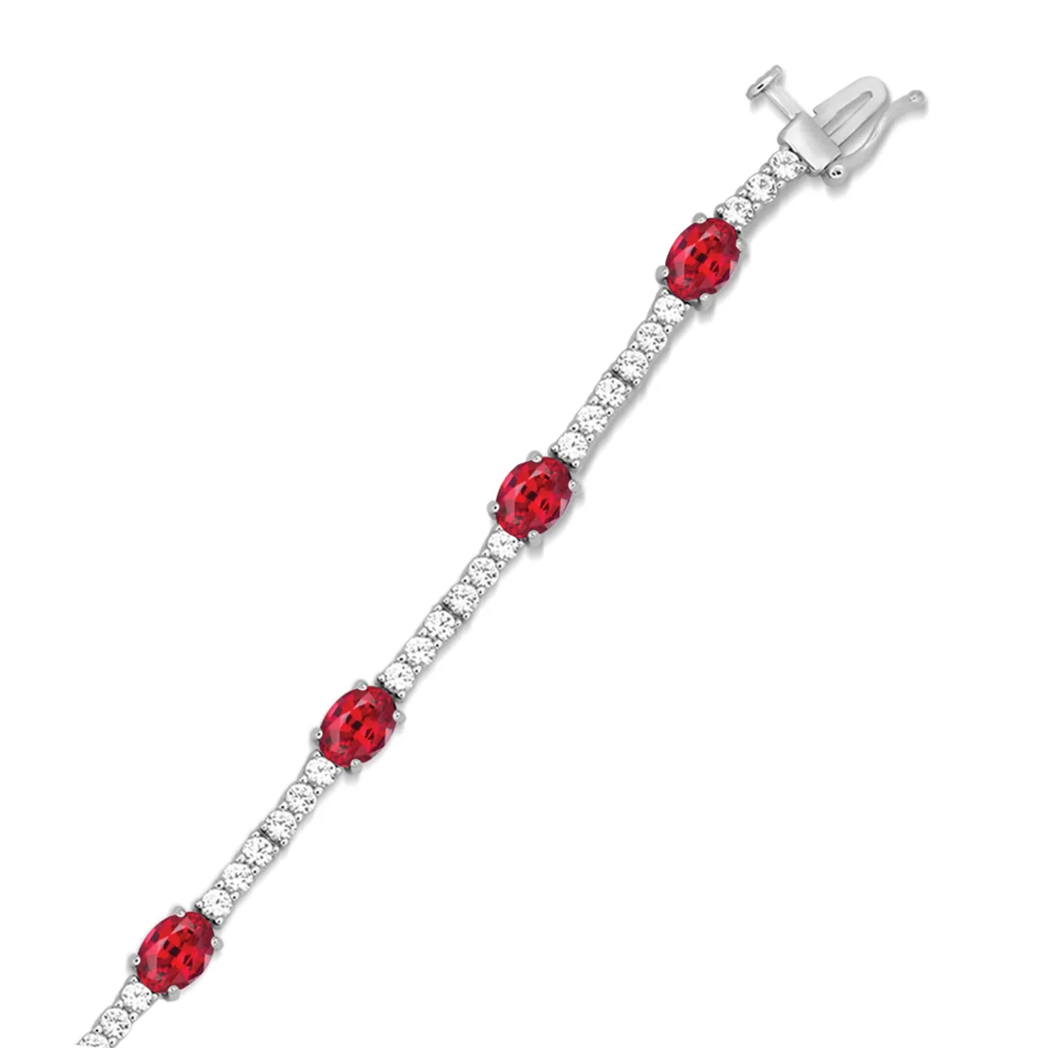 Jewelili Sterling Silver With Created Ruby and Created White Sapphire Bracelet, 7.5"