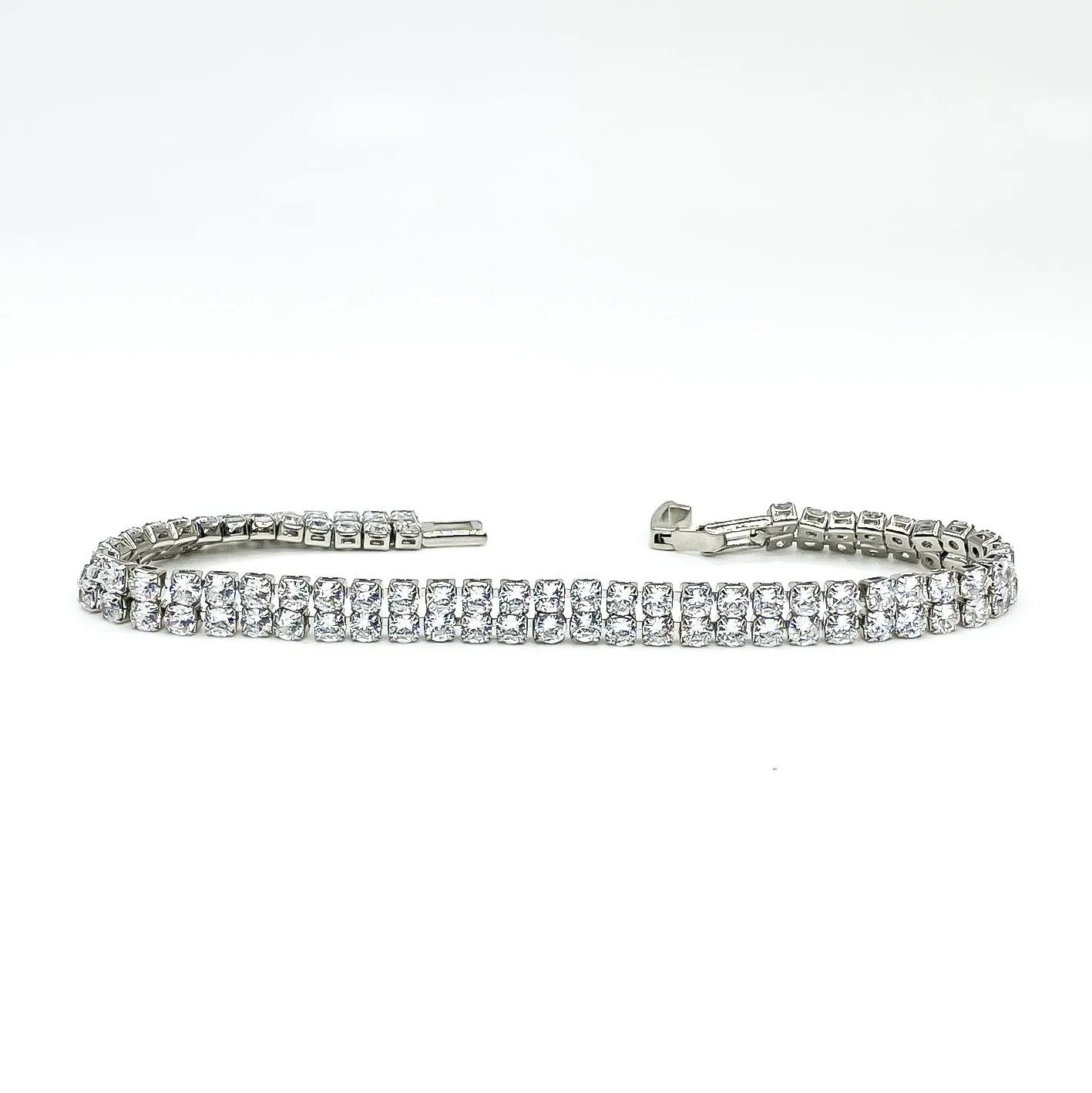 Kim 2 Row Round CZ Silver Tennis Bracelet | 20ct