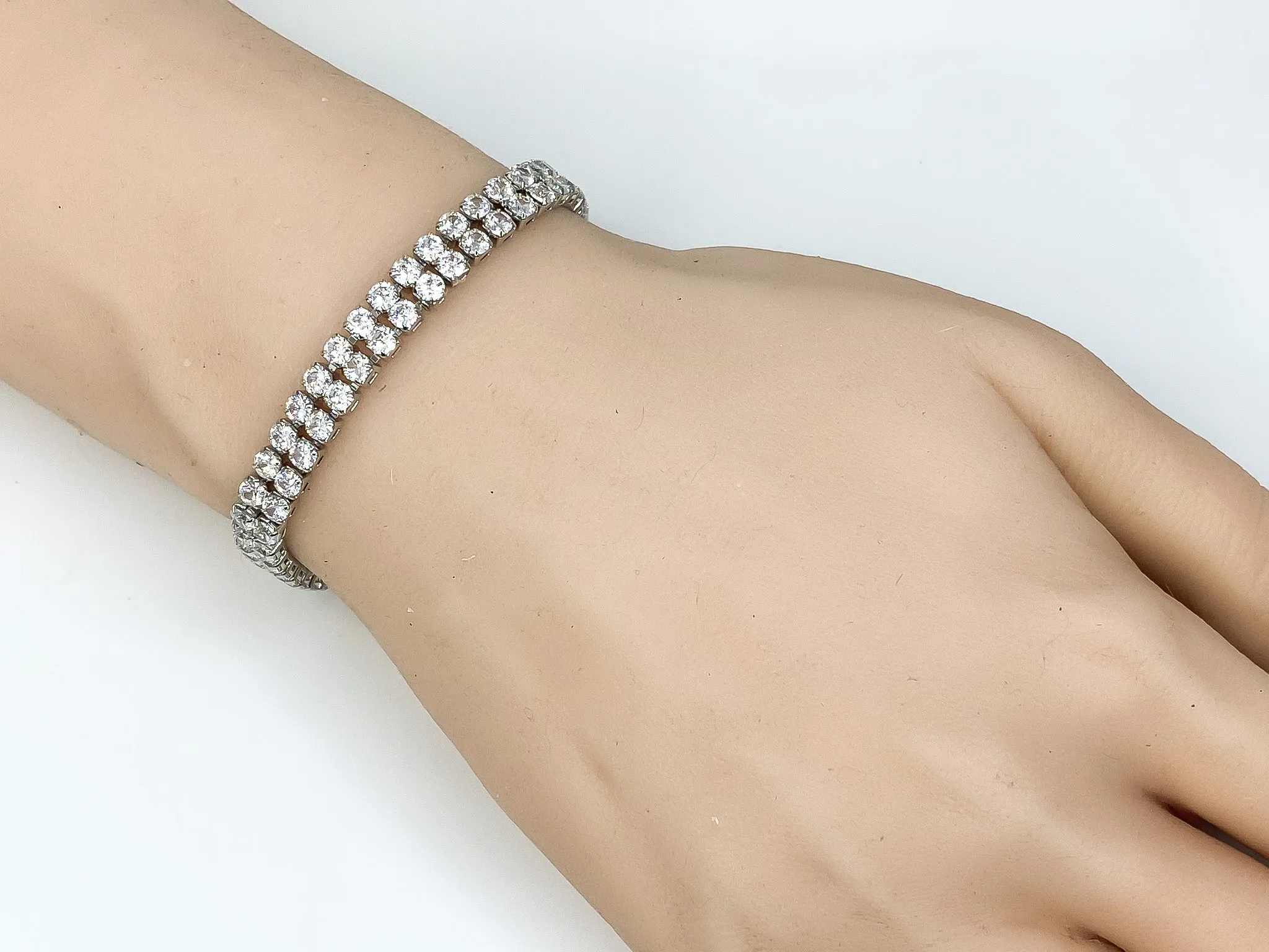 Kim 2 Row Round CZ Silver Tennis Bracelet | 20ct