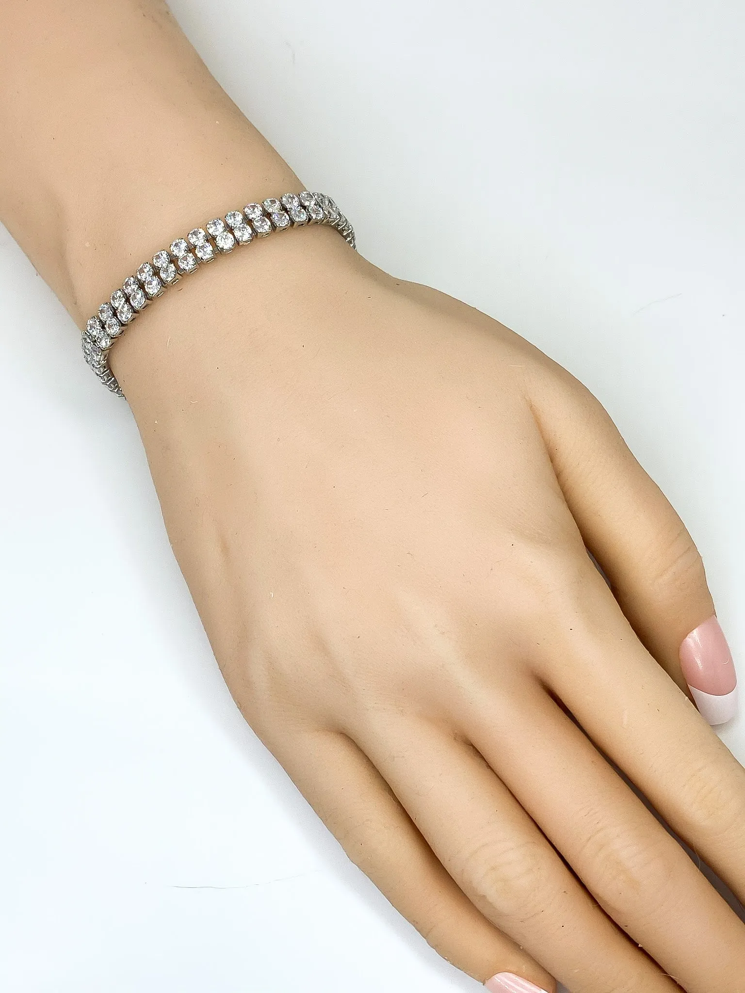 Kim 2 Row Round CZ Silver Tennis Bracelet | 20ct