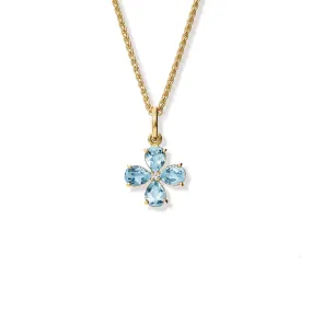 Klover Medium Flower Necklace Pendant Yellow Gold - Blue Topaz