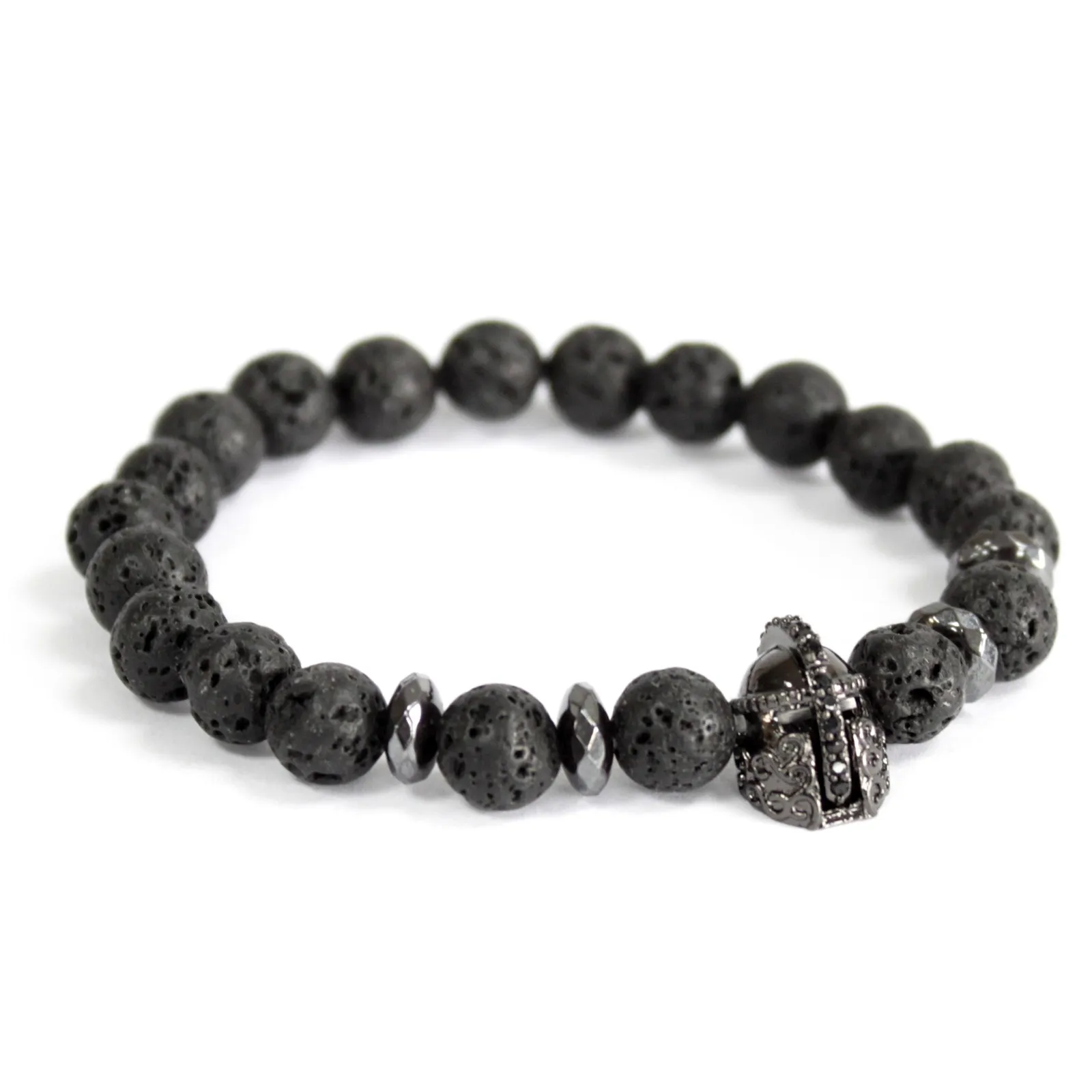 Knight's Helmet Lava Stone Gemstone Bracelet - Unisex, Mystical, & Grounding