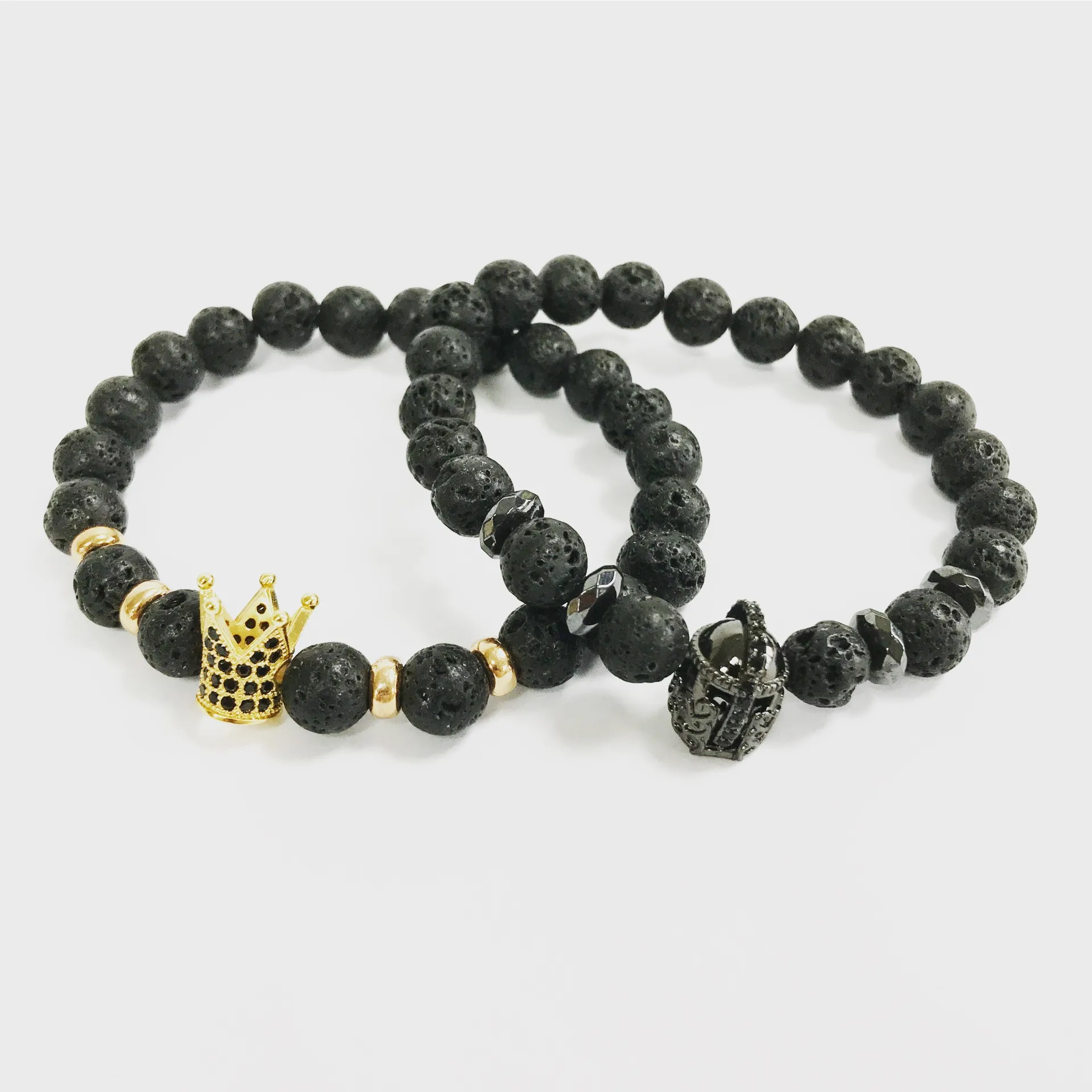 Knight's Helmet Lava Stone Gemstone Bracelet - Unisex, Mystical, & Grounding