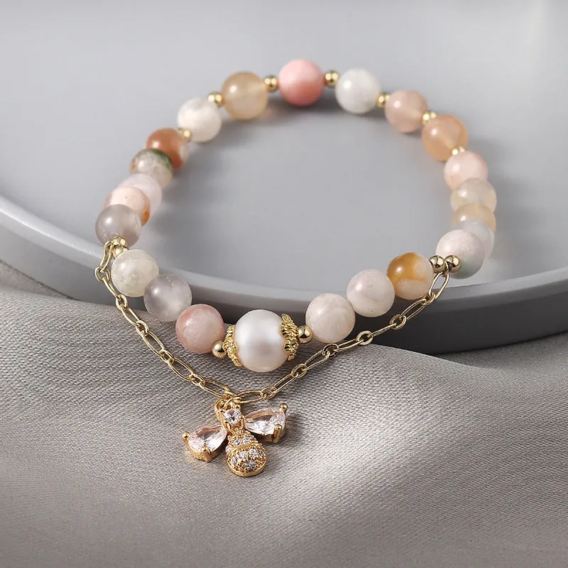 Korean Version Little Bee Crystal and Gemstone Sterling Silver Bracelet