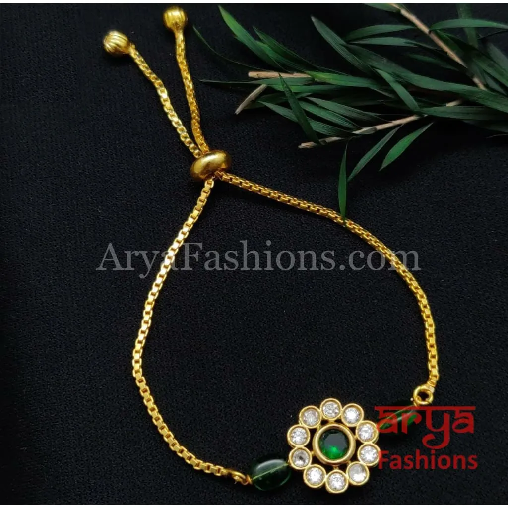 Kundan Pearl Chain Bracelet/ Rajwadi Bracelet/ Kundan Chain Bracelet