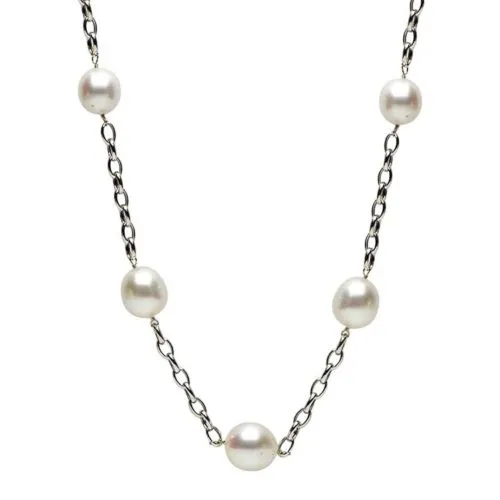 LARGE AAA SOUTH SEA PEARL 14K WHITE GOLD 3D CLASSIC BY THE YARD TIN CUP NECKLACE