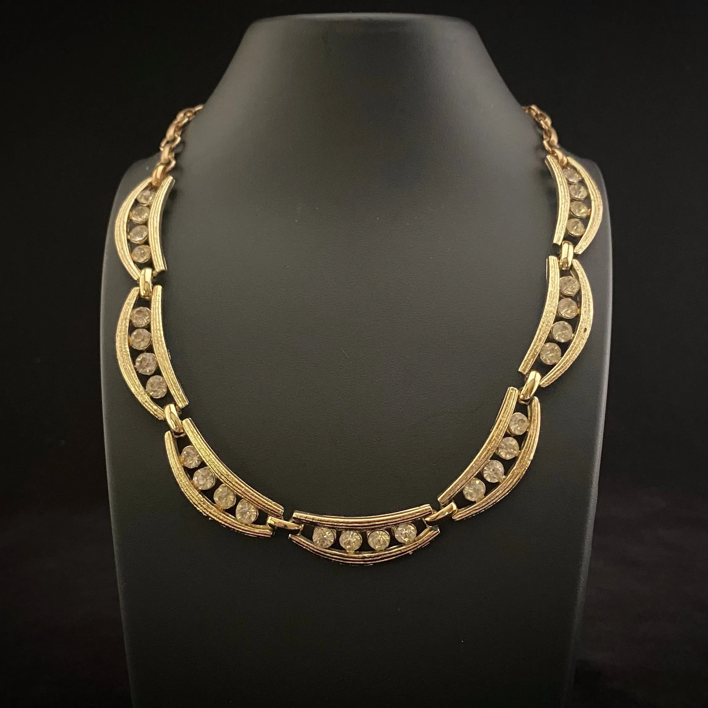 Late 50s/ Early 60s Coro Gold & Rhinestone Necklace