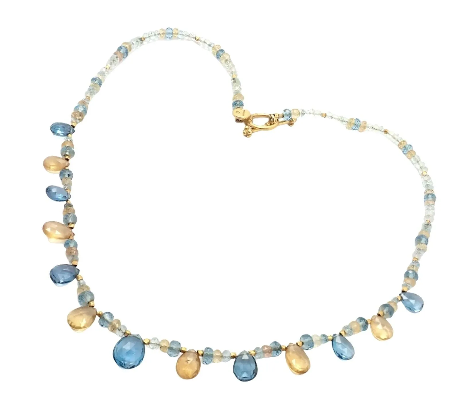 Laura Gibson 22k Yellow Gold Citrine Blue Topaz Citrine Necklace