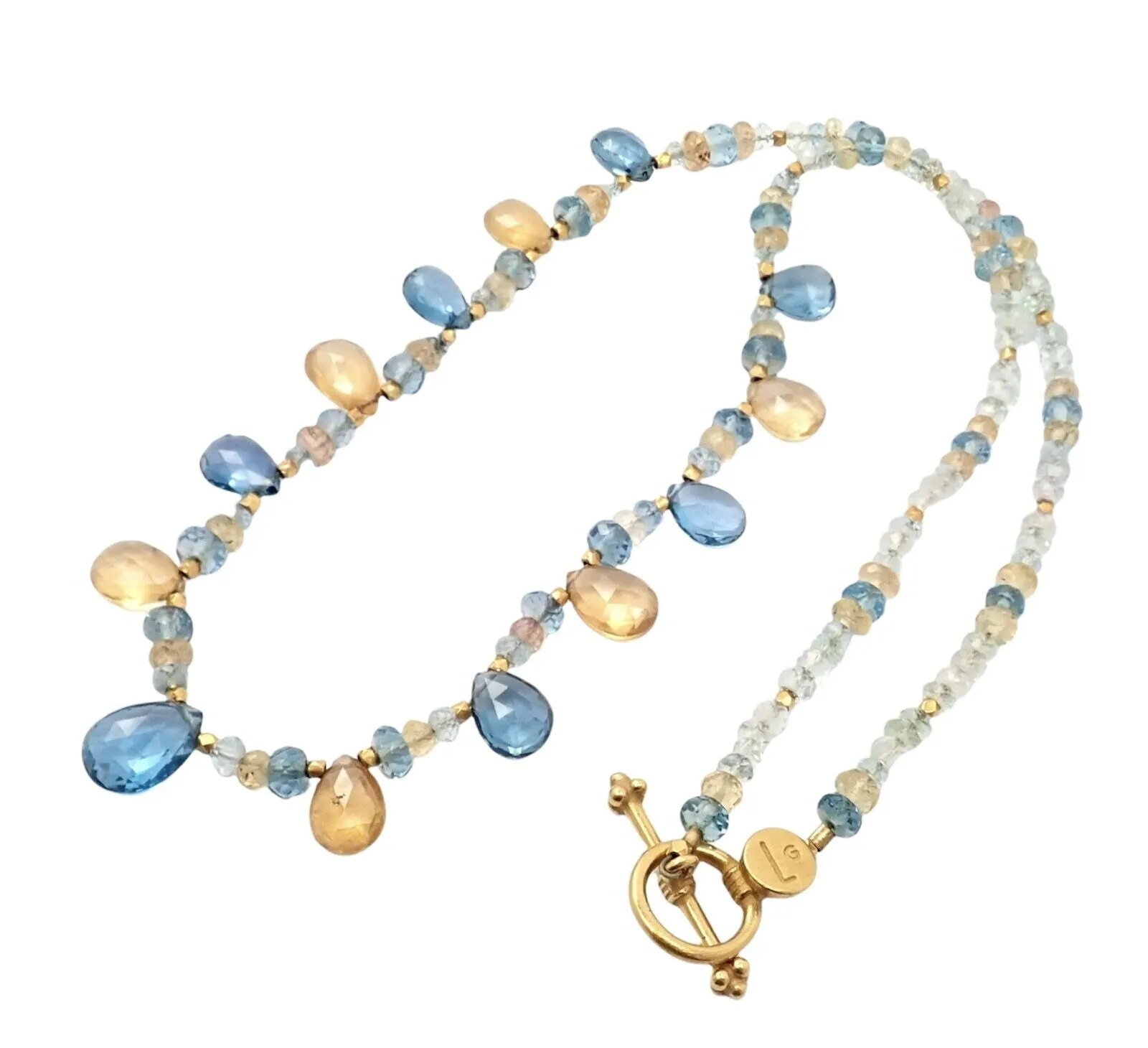 Laura Gibson 22k Yellow Gold Citrine Blue Topaz Citrine Necklace