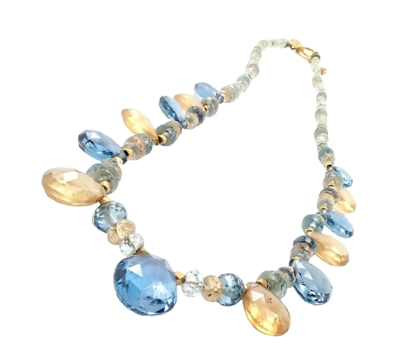 Laura Gibson 22k Yellow Gold Citrine Blue Topaz Citrine Necklace